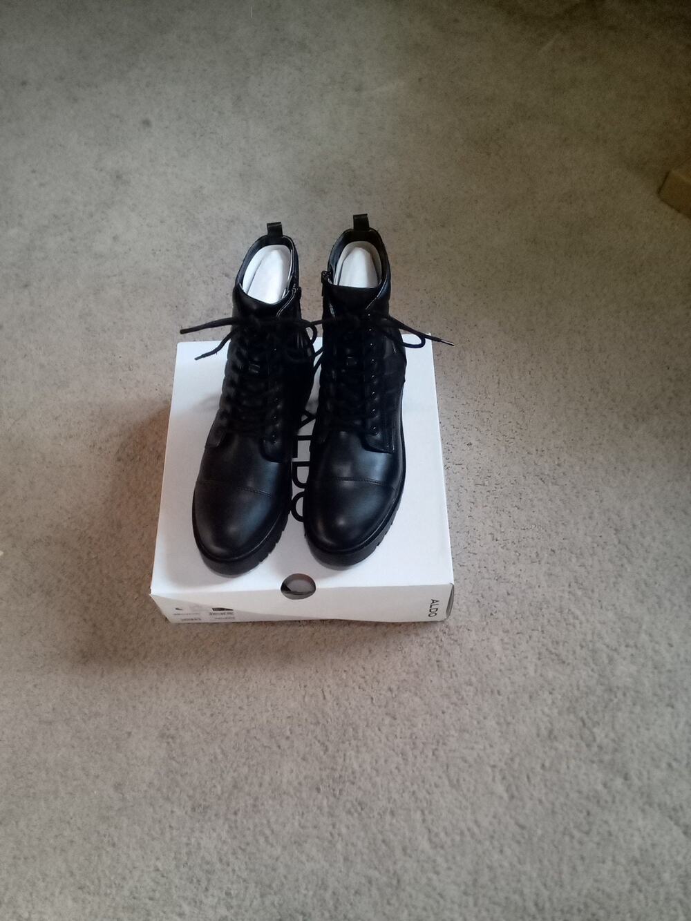 NIB Aldo Aubree Black Leather Combat Boots Sz 10 Lace Up & Zip